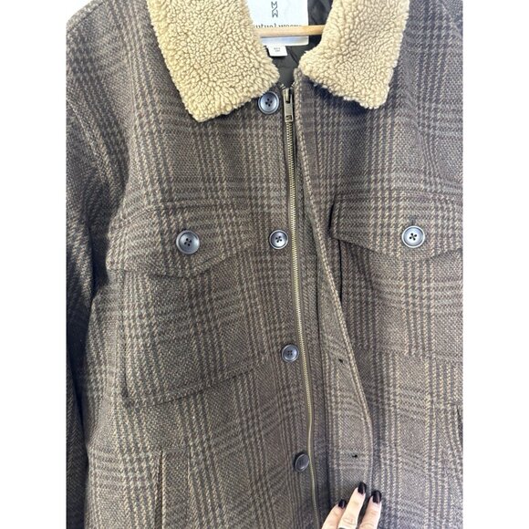 Mutual Weave Mens XLarge Coat Brown Plaid Wool Faux Shearling Collar Outdoors - Picture 4 of 10